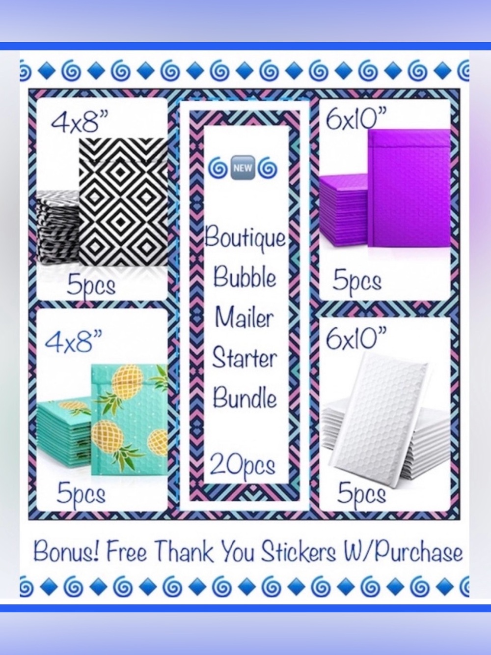 20ct Assorted Bubble Poly Mailers 🌀🆕🌀Boutique Starter Package⭐️20 TY Stickers